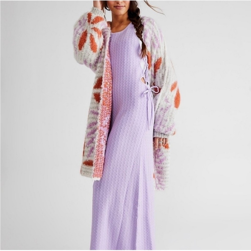 Free People Purple Maxi Dress with Colorful Cardigan